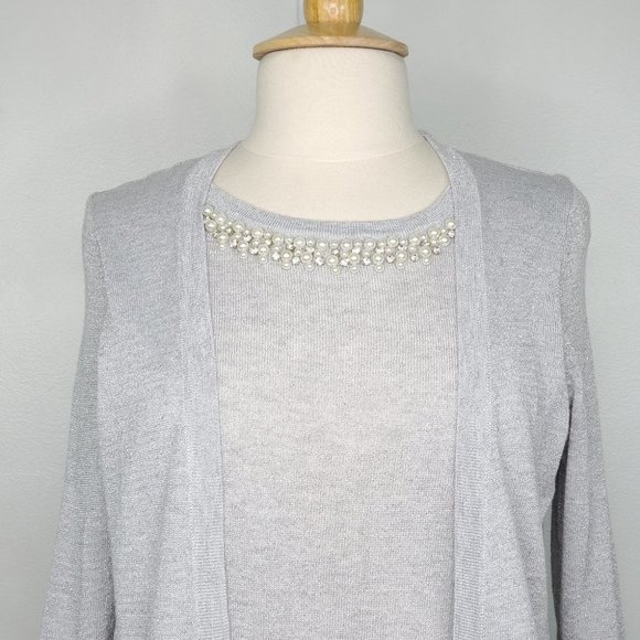 Elementz Silver Gray Embellished Sparkly Knit Top NEW NWT Size M - Picture 2 of 16